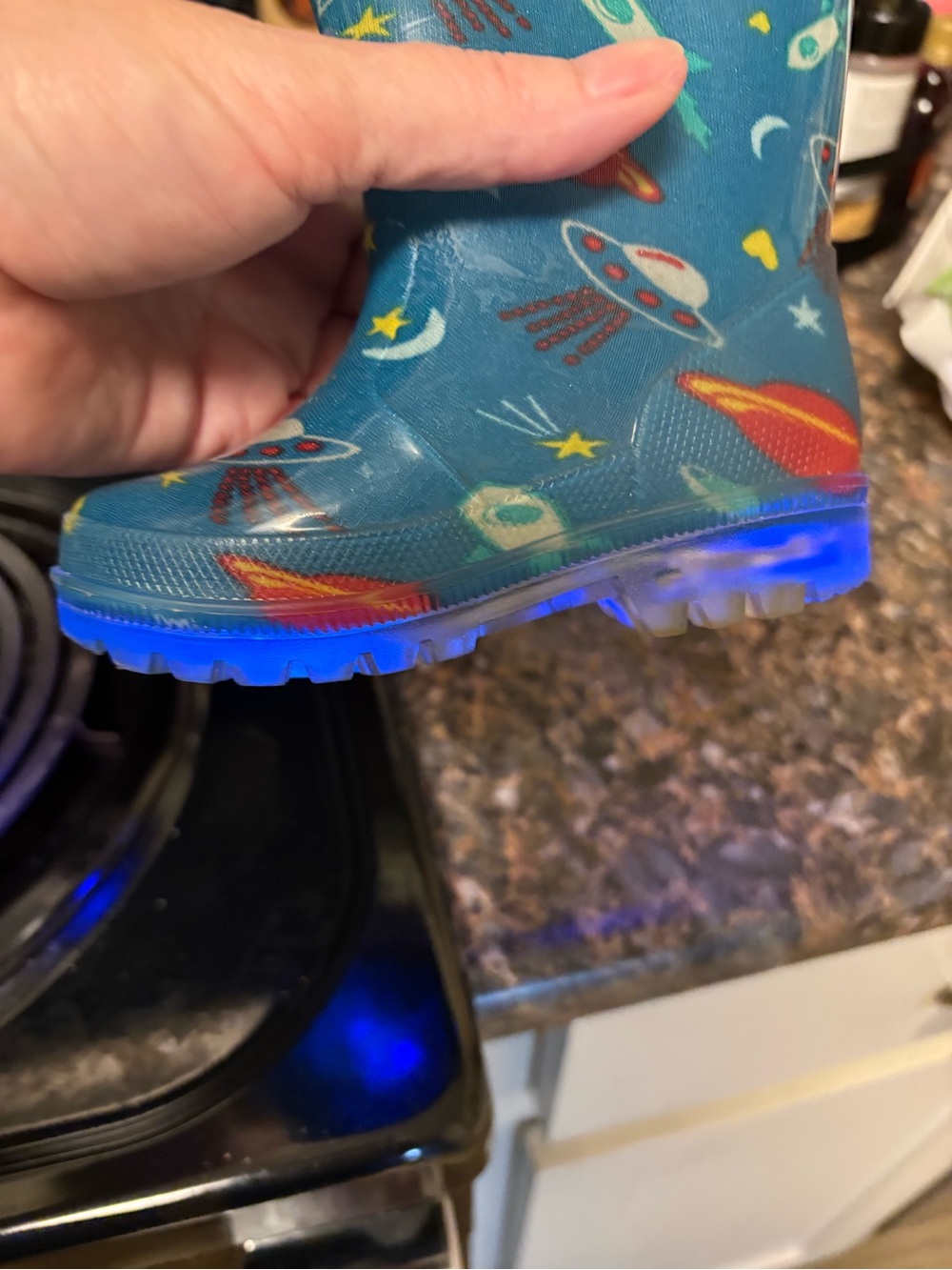 Light Up! Kids Blue Space-Print Rain Boots Size 5